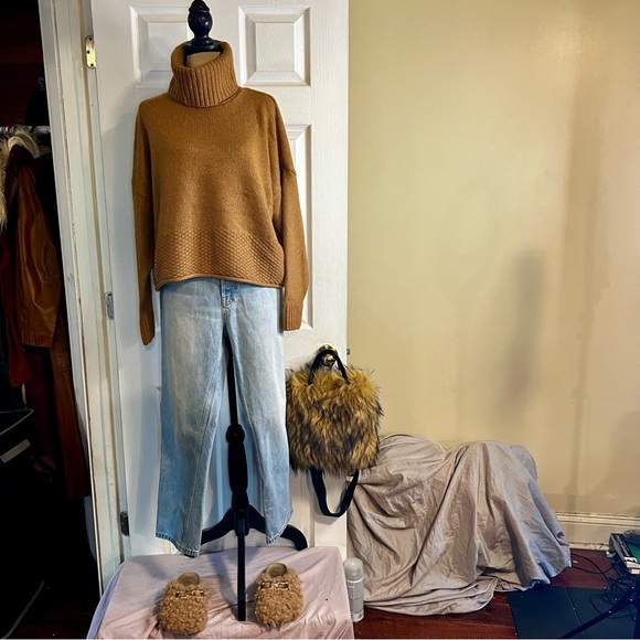 Madewell Women’s Wool Blend Toffee Caramel Knit Textured Turtleneck Sweater L - Picture 1 of 11